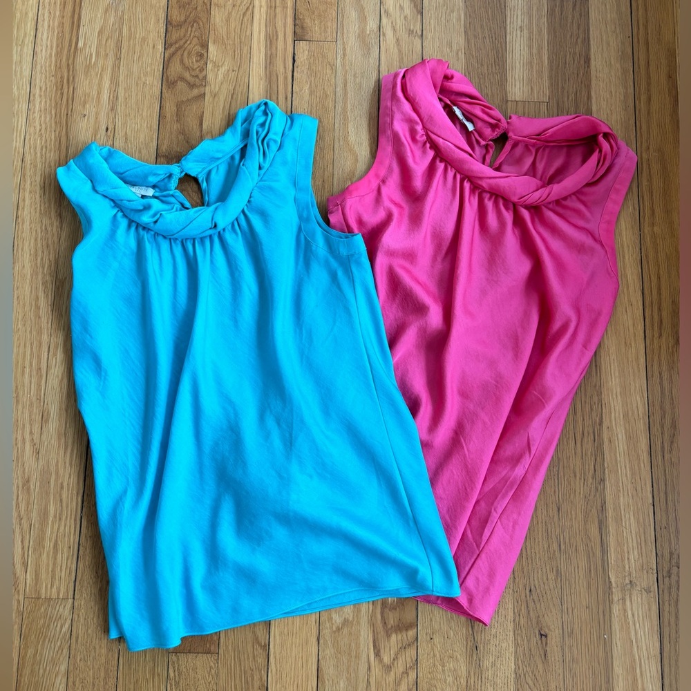 Lot of 2 TALBOTS Blue and Pink Sleeveless Blouses XS 100% Polyester